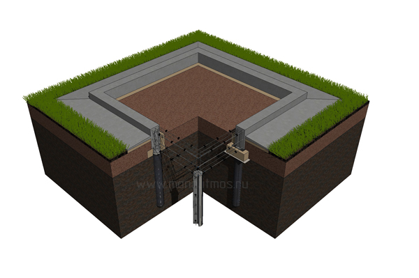 Фундамент монолитная лента на плите, Фундамент монолитная стены на плите, Монолитная ванна 